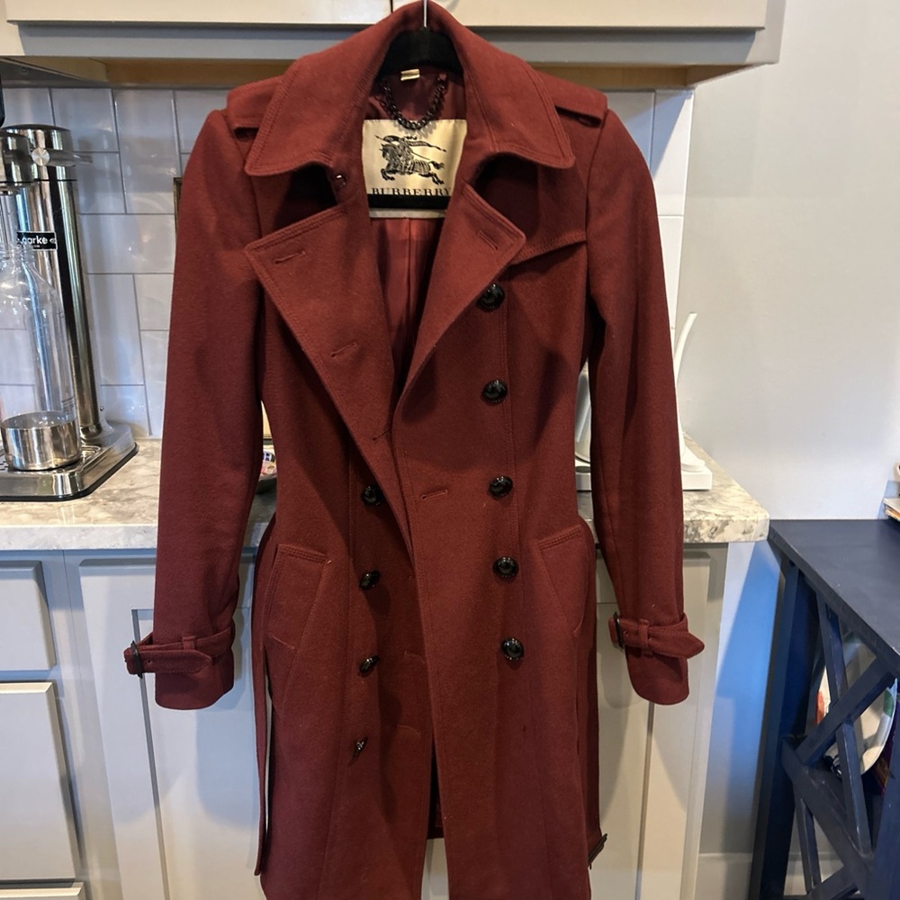 Burberry Cashmere Blend Burgundy Trench Coat